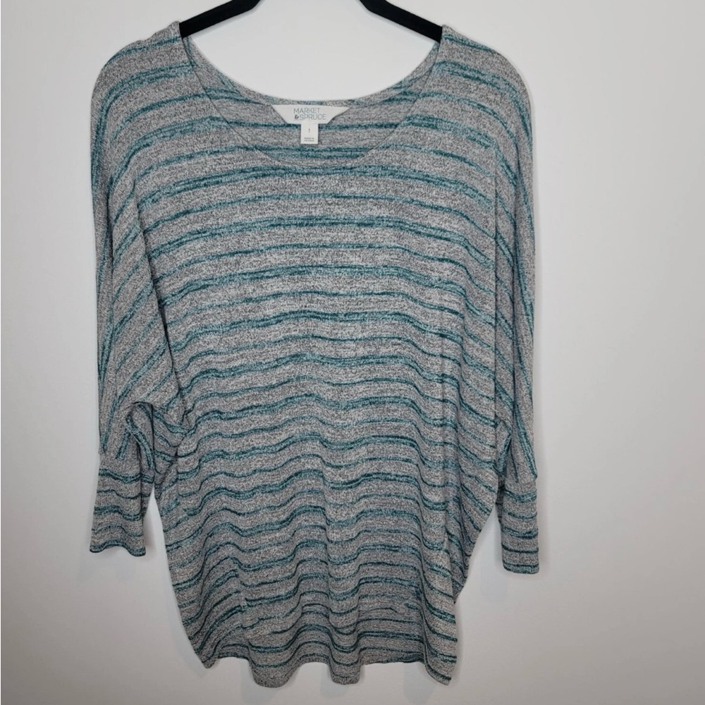 Market & Spruce Gray and Teal Striped Top